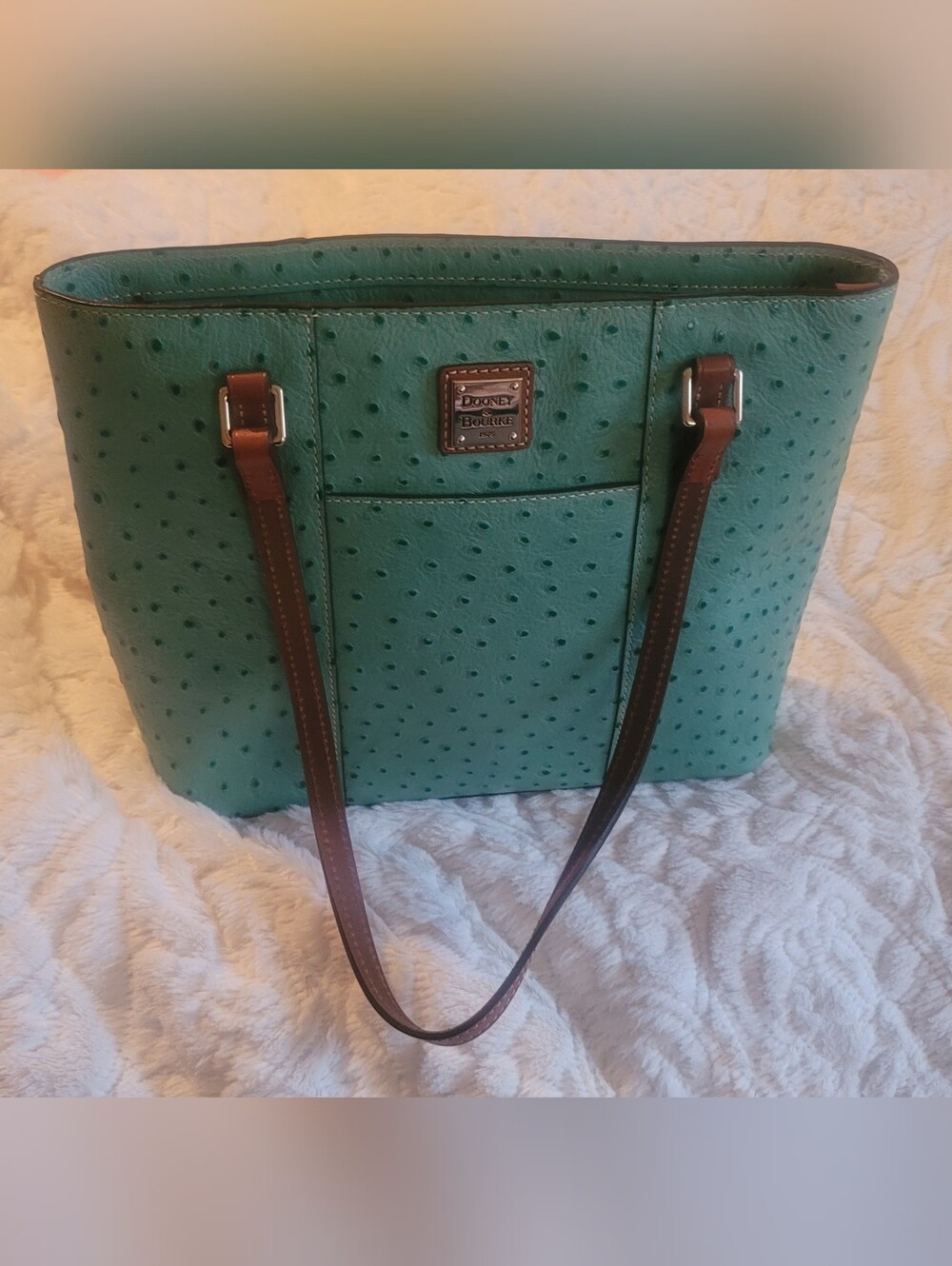 NWT Dooney & Bourke Ostrich Leather Small Lexington Tote - Teal Turquoise